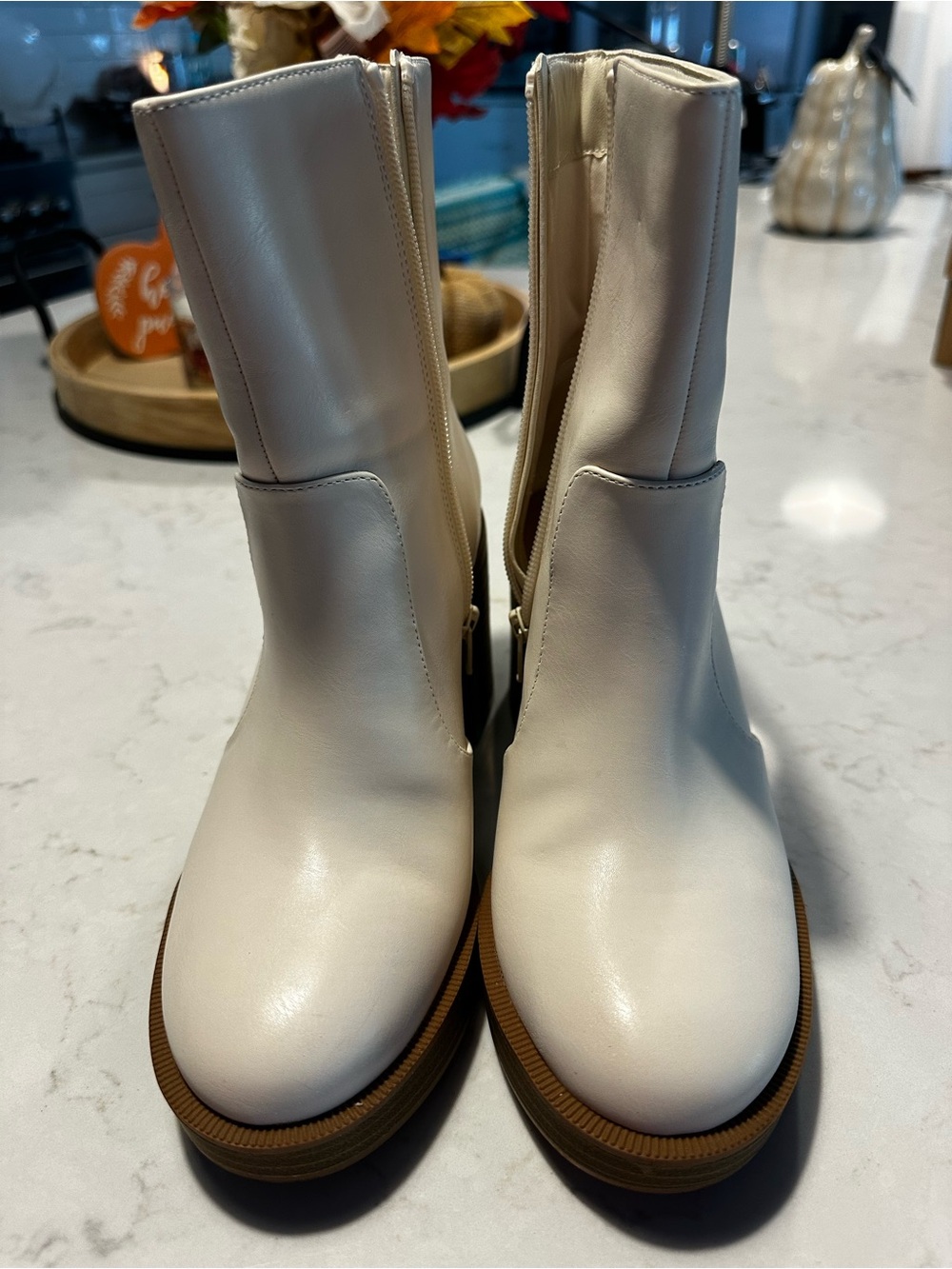 Women's Cream Zip Ankle Boots